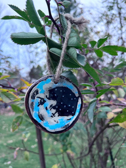 Wood slice moon ornament