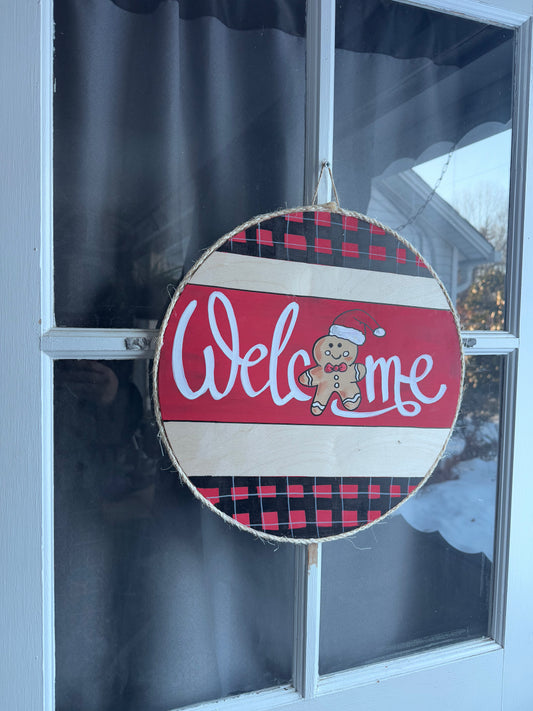 15” round wood sign ginger welcome